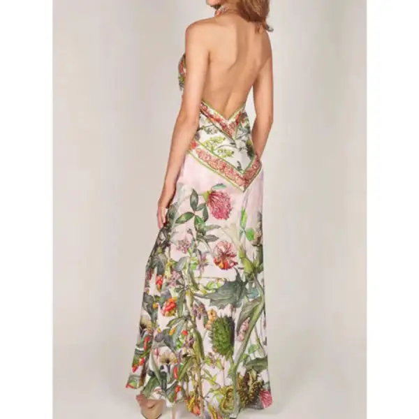 Printed Halter Neck Backless Maxi Dress