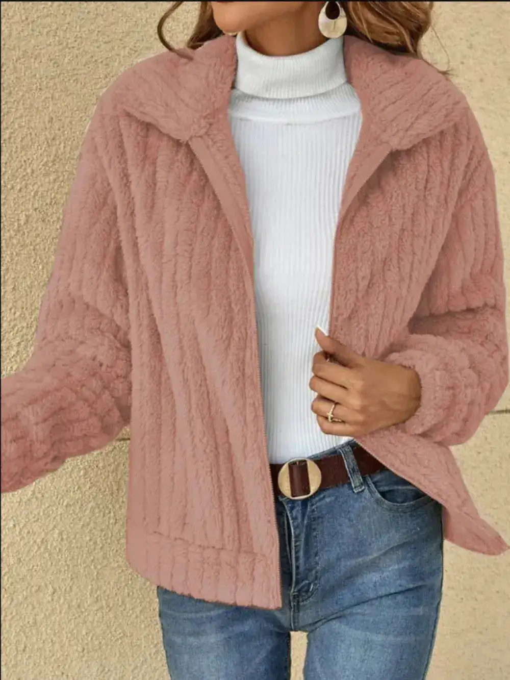 Plush Zip Front Casual Jacket