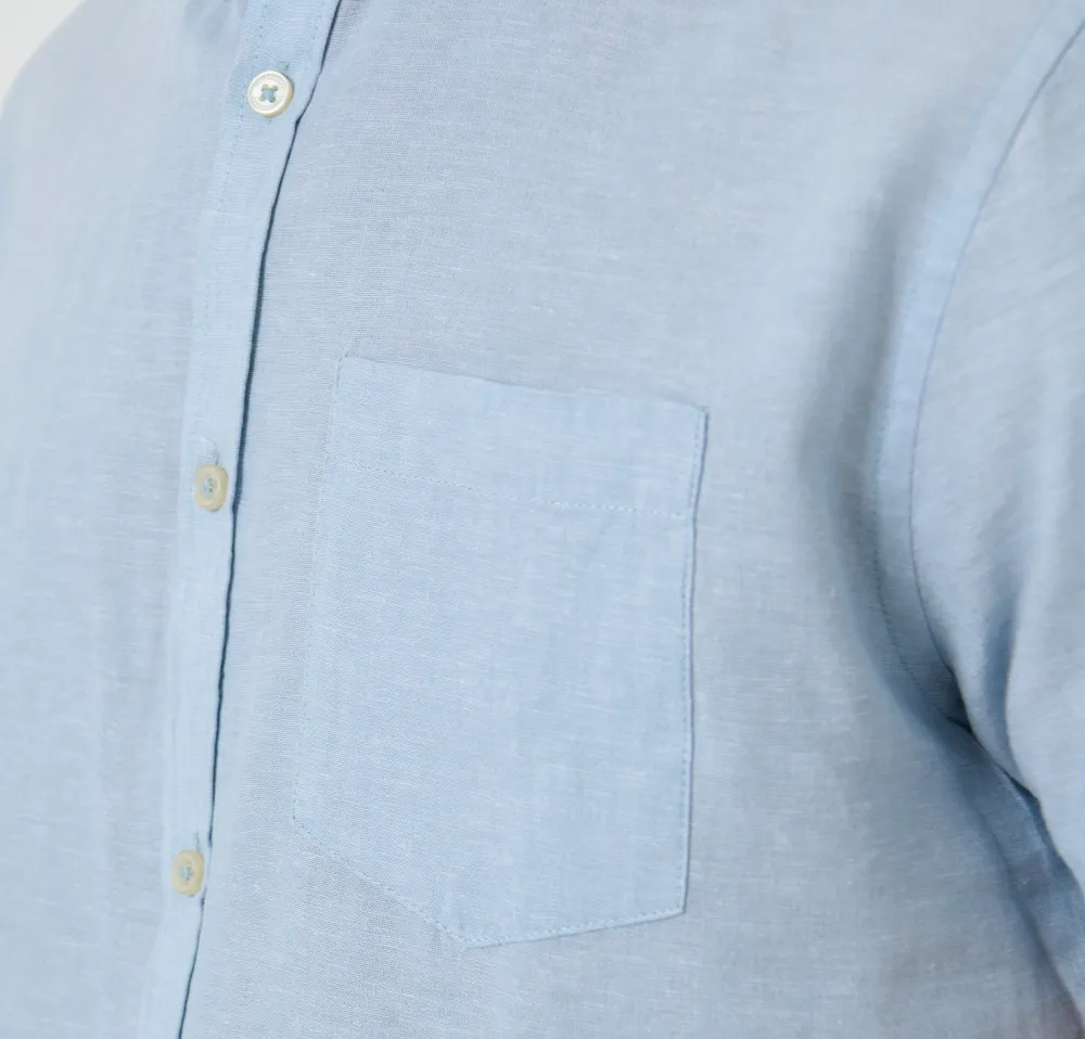 Light Blue Short-Sleeve Linen-Blend Shirt