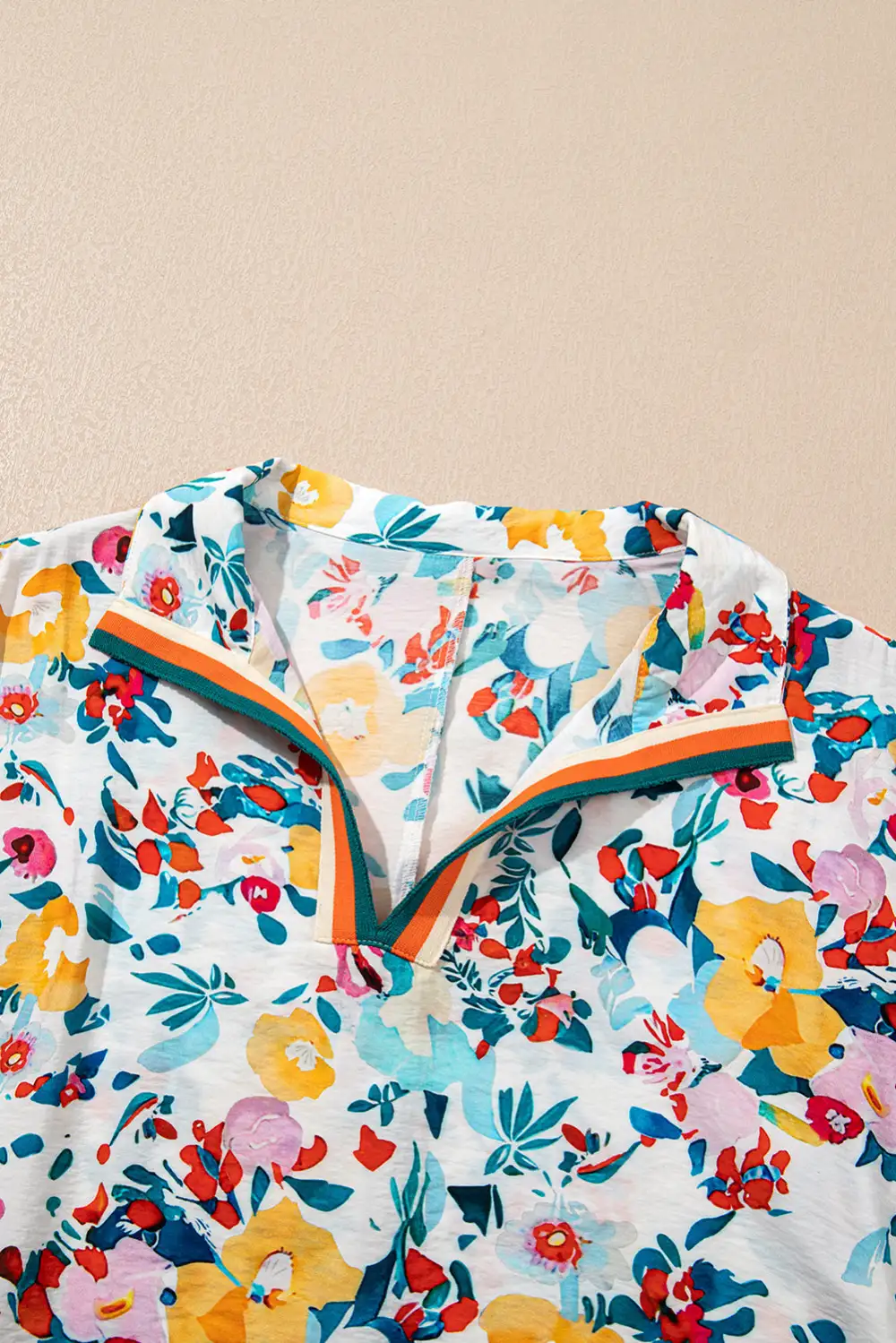 Softly Styled Floral V-Neck Short Sleeve Blouse