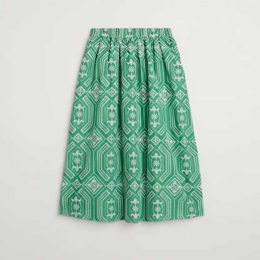 Embroidered A-Line Midi Skirt