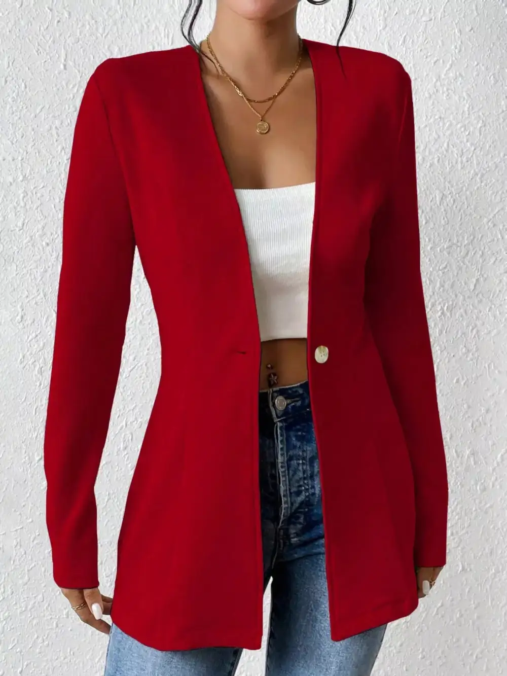 One Button Long Sleeve Blazer Easy Layering Piece