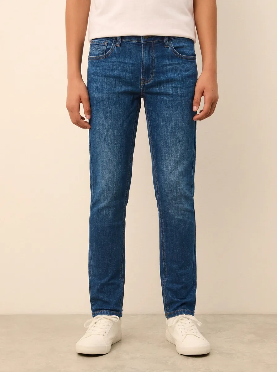 Men's Casual Blue Denim Slim-Fit Stretch Jeans