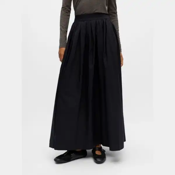 Pleated A-Line Maxi Skirt