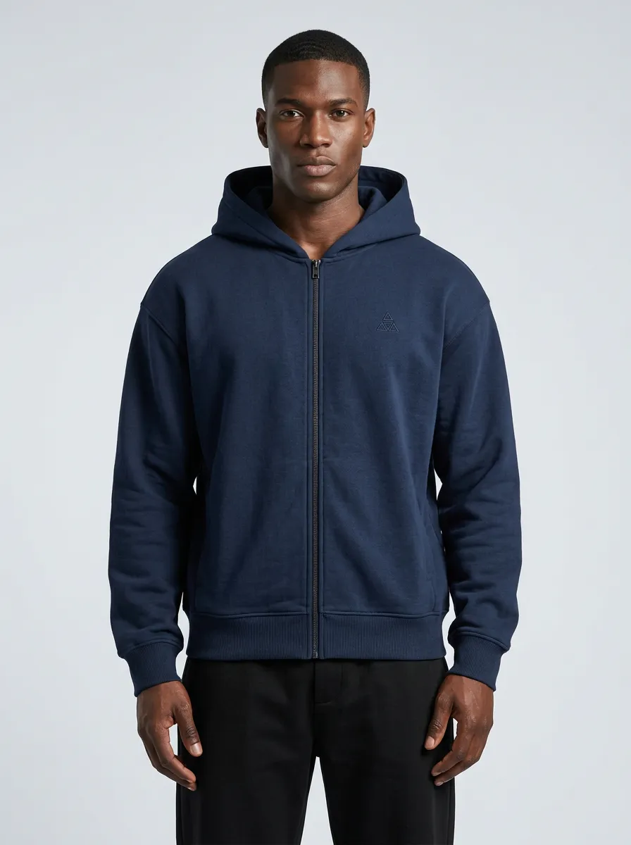 Men's Geometric Triangle Detail Embroidered Full-Zip Hoodie