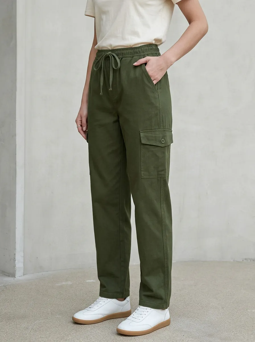 Women's Drawstring Cargo-Pocket Utility Pants