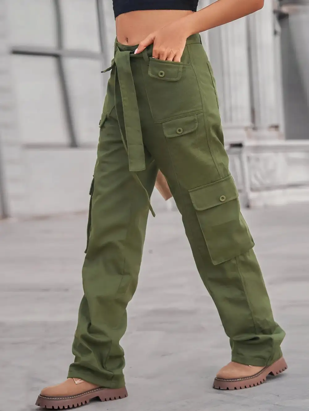 High Waist Cargo Pocketed Denim Jeans
