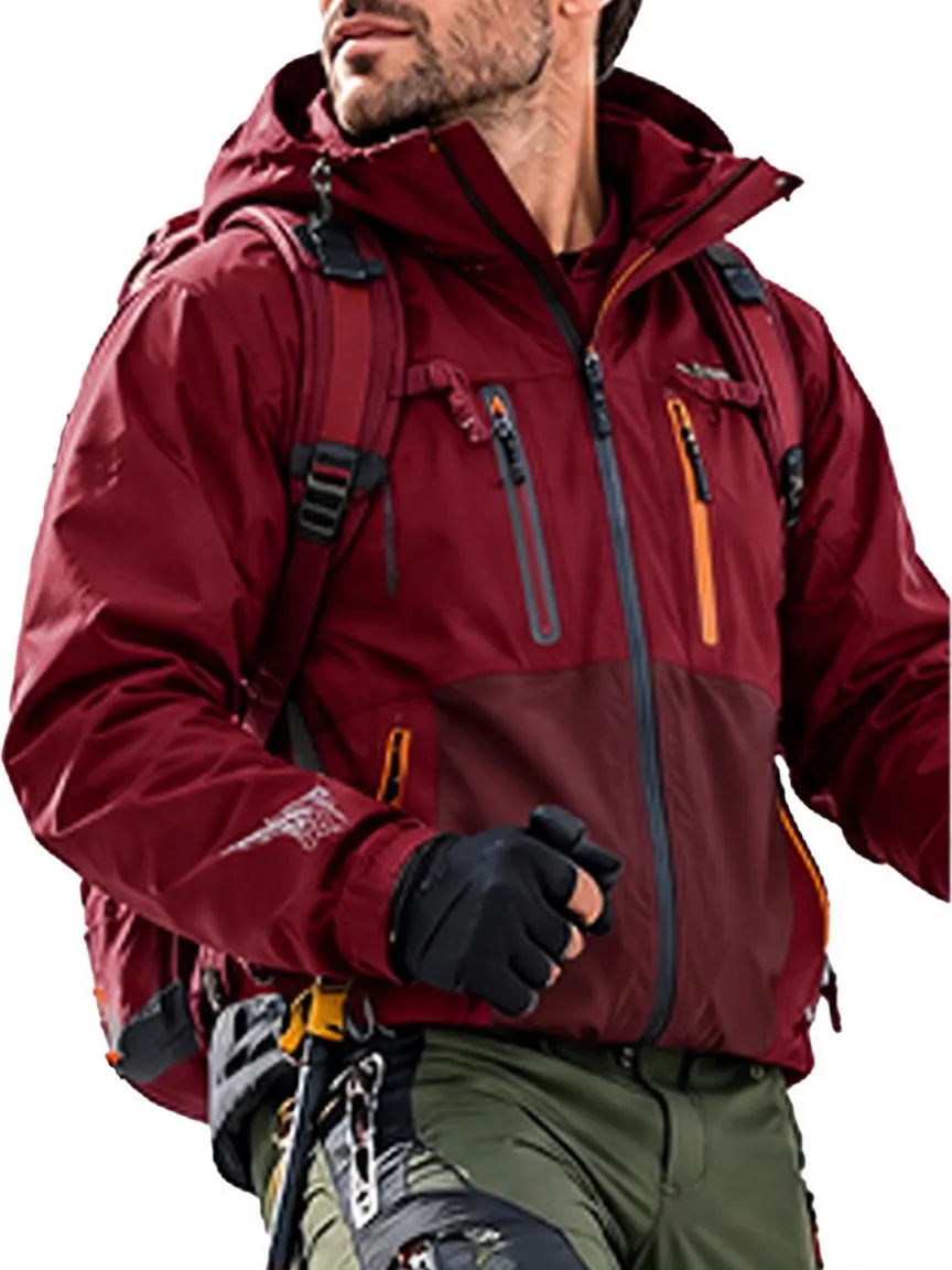 Men's waterproof jacket, suitable for cold-weather hiking, winter skiing, and outdoor softshell activities.