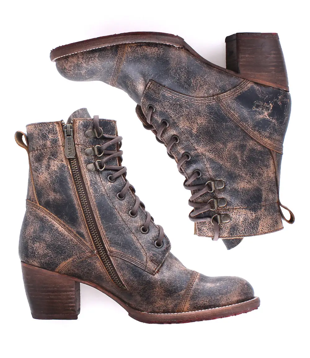 Cap-Toe Side-Zip Lace-Up Boots