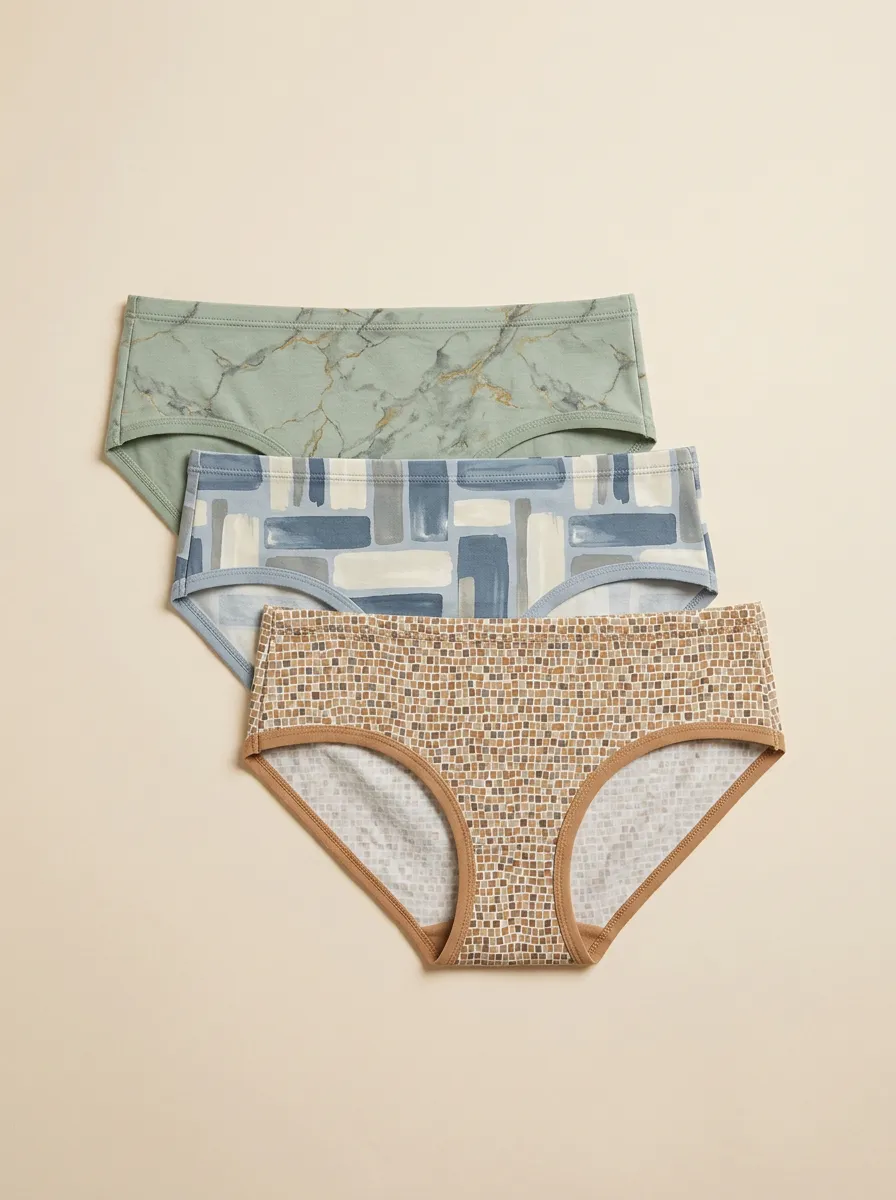 Women's Geometric Marble Abstract Printed Three Pack Briefs Everyday Design