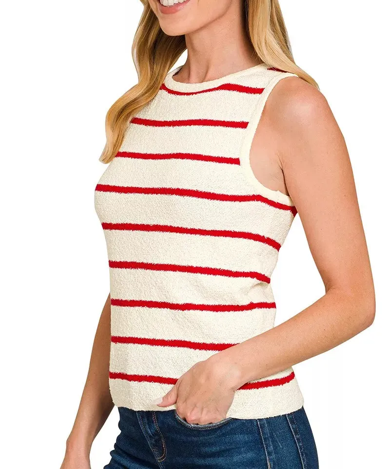 Relaxed Round-Neck Knit Striped Tank Top