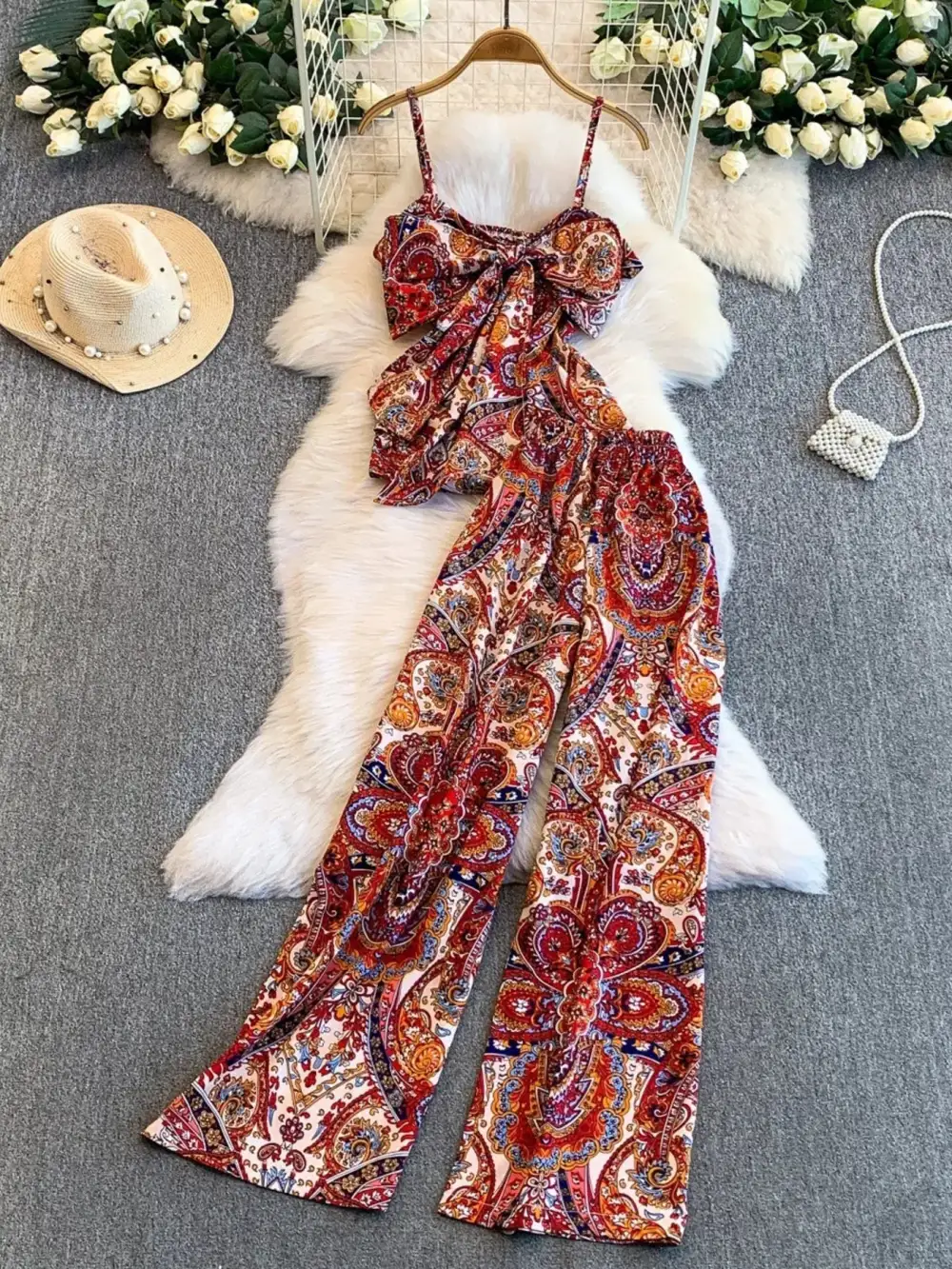 Refined Printed Cami and Wide Leg Pants Set