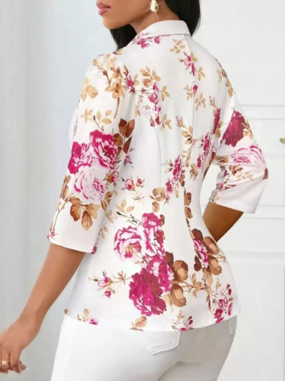 Single-Button Floral-Print Blazer