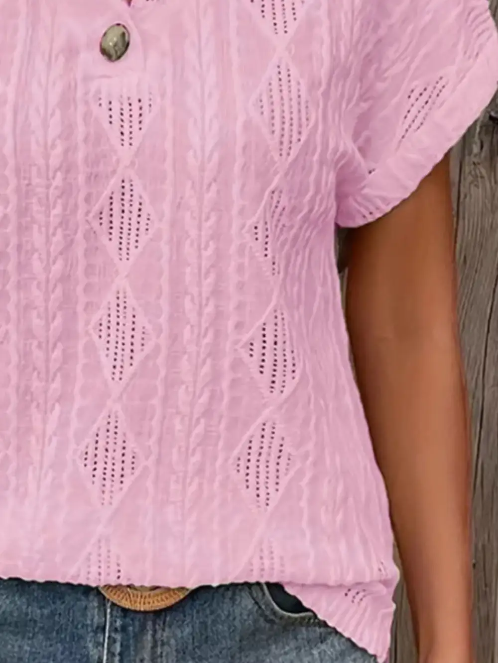 Textured V-Neck Short Sleeve Top