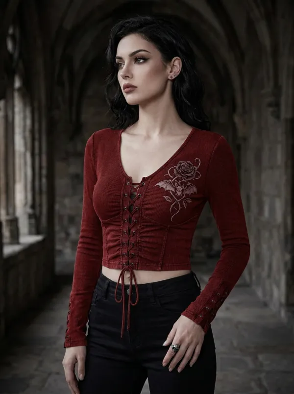 Statement Bat Rose Lace Gothic Edit Women's Gothic T-Shirt