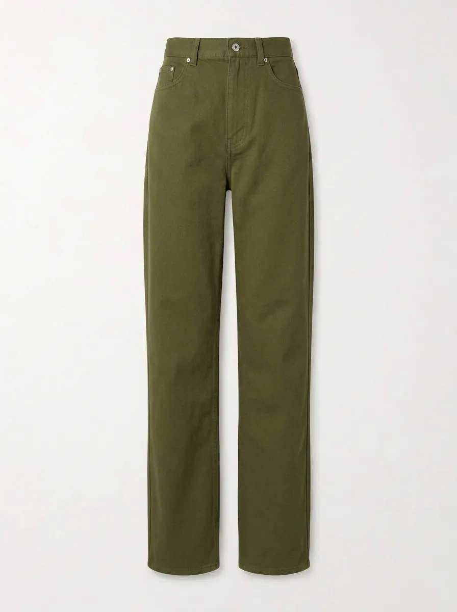 Women's Olive Green Solid Color Mid-Rise Straight Leg Pants