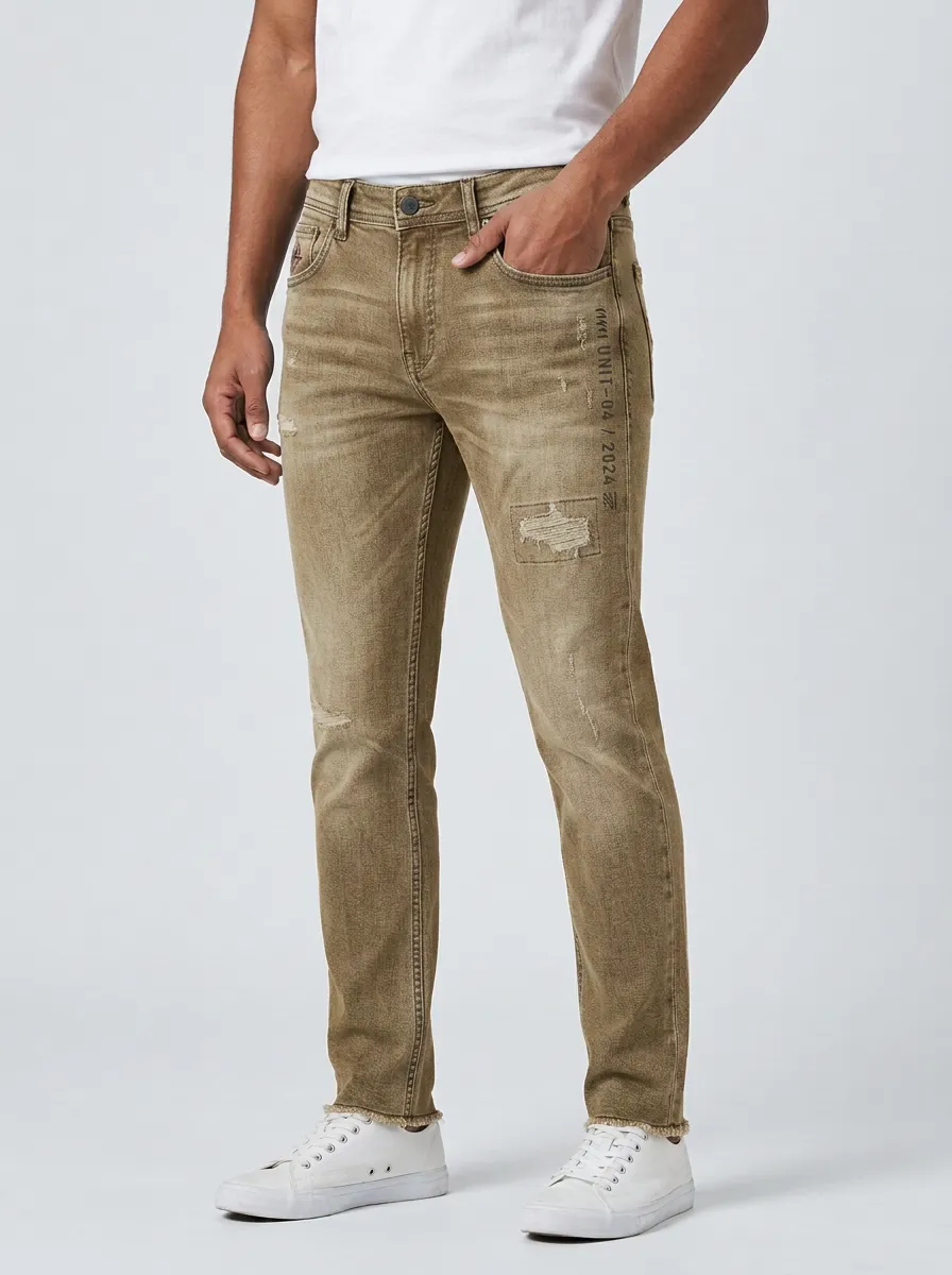 Men's Mid-Blue Urban Distressed Slim Fit Jeans