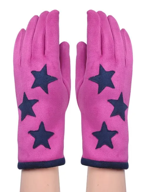 Star Print Suede Gloves