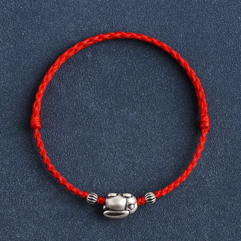 Handmade Sterling Silver Rabbit Rope Bracelet Anklet