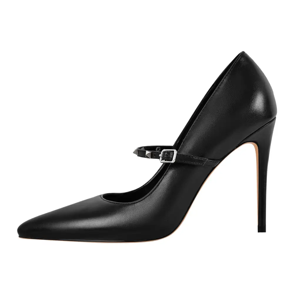 Rivet Pointed Toe Stiletto Buckle Strap Pumps