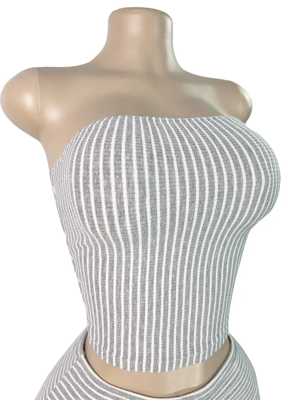 Striped Ribbed Tube Top and Shorts Two Piece Set