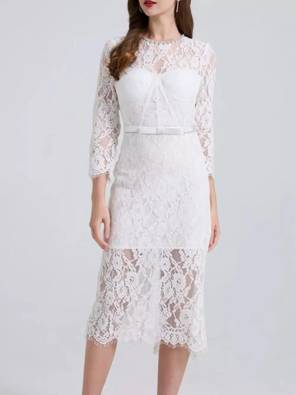 Lace Long Sleeve Midi Dress