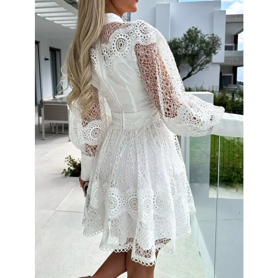 Soft Everyday Lace Lantern Sleeve Mini Dress