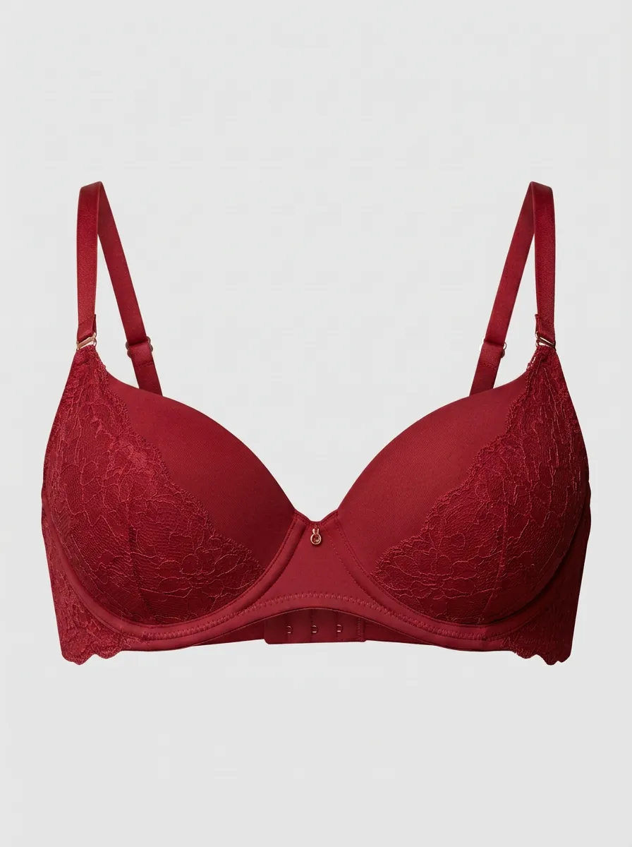 Women's Padded Lace-Trim Floral-Lace Adjustable-Strap Bra