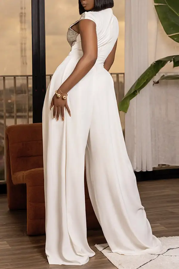 Abstract Print Cutout Patchwork Wide-Leg Jumpsuit