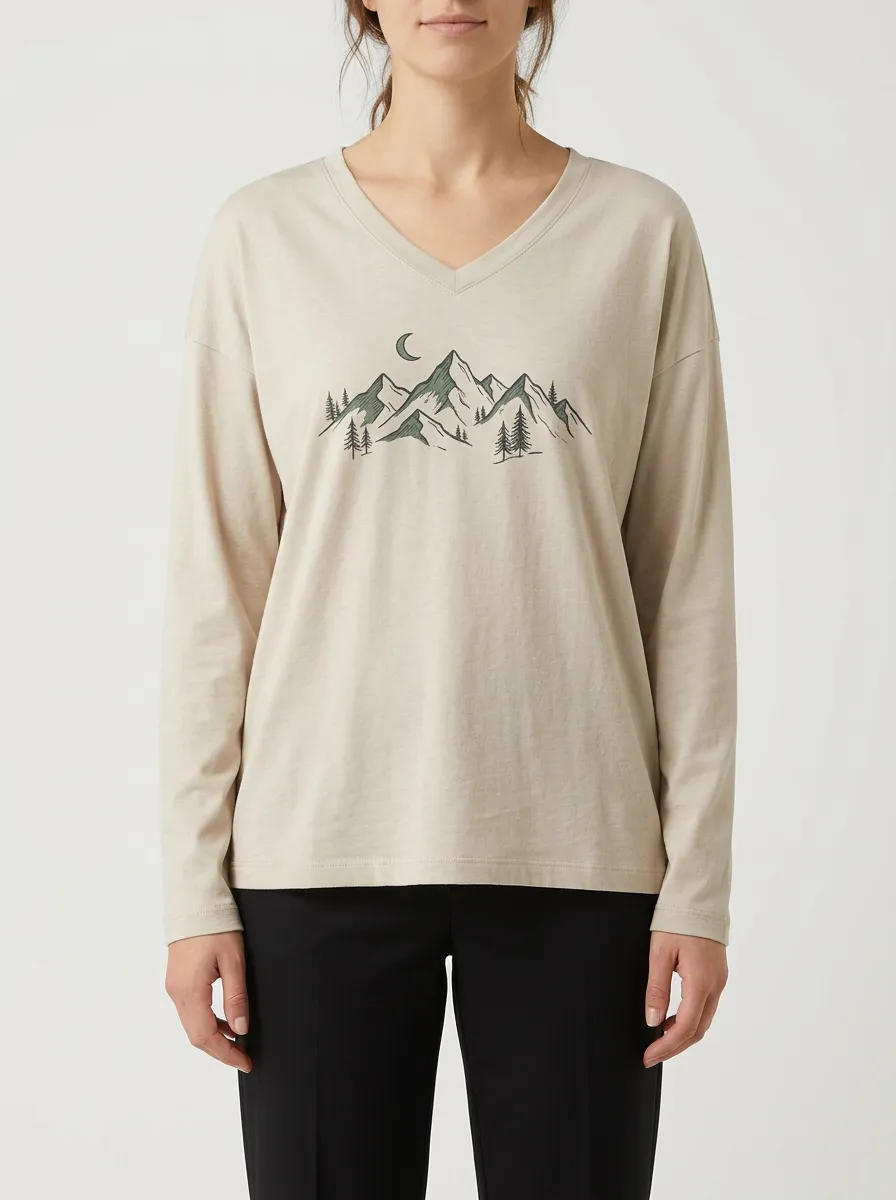 Women's Mountain Graphic V-Neck Long-Sleeve T-Shirt