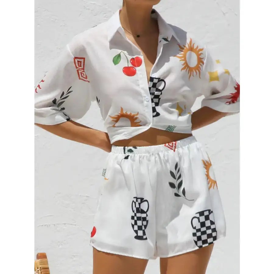 Relaxed Printed Button Up Top and Shorts Set