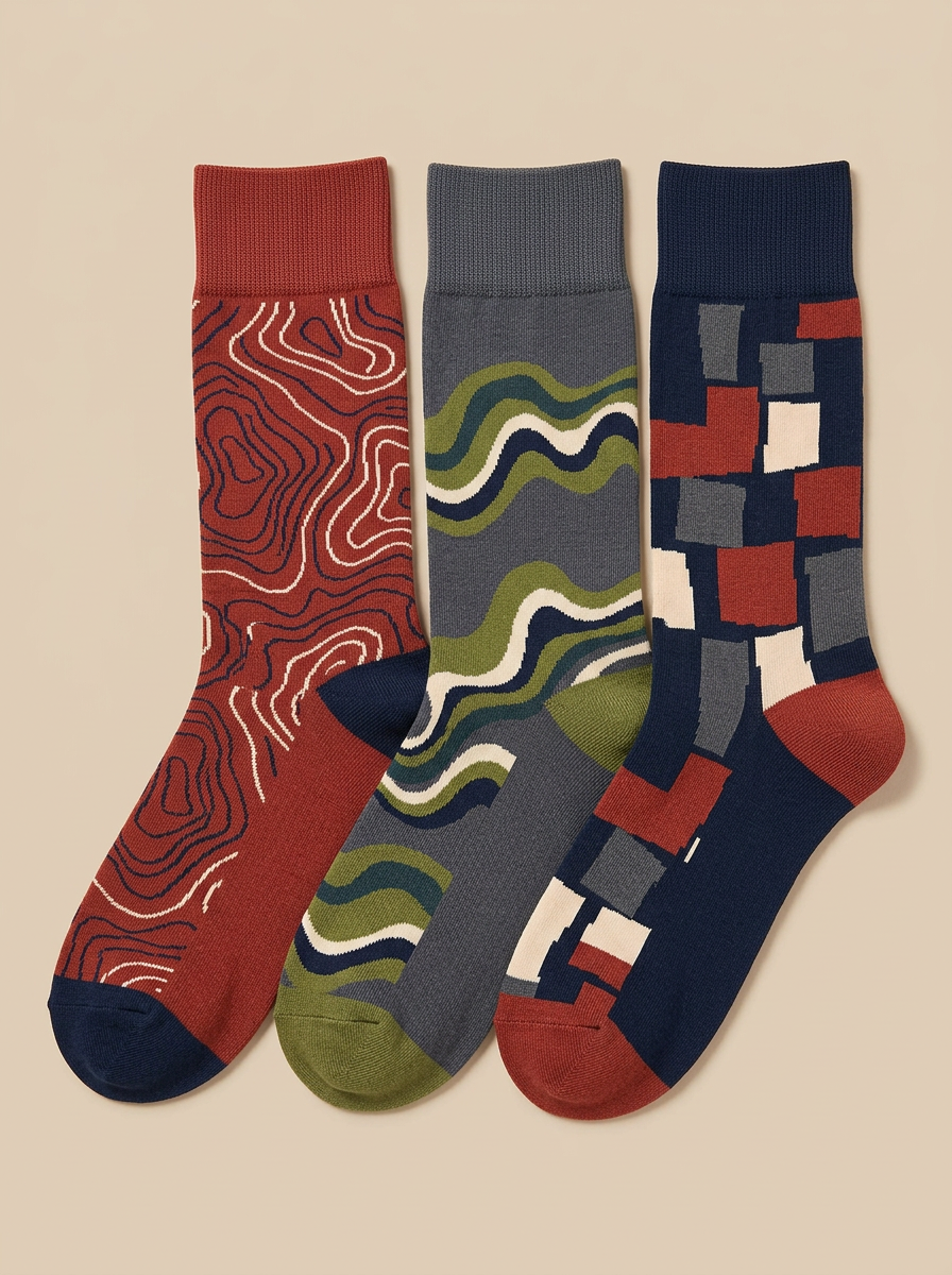 Men's Abstract Geometric Topographic Three-Pack Socks