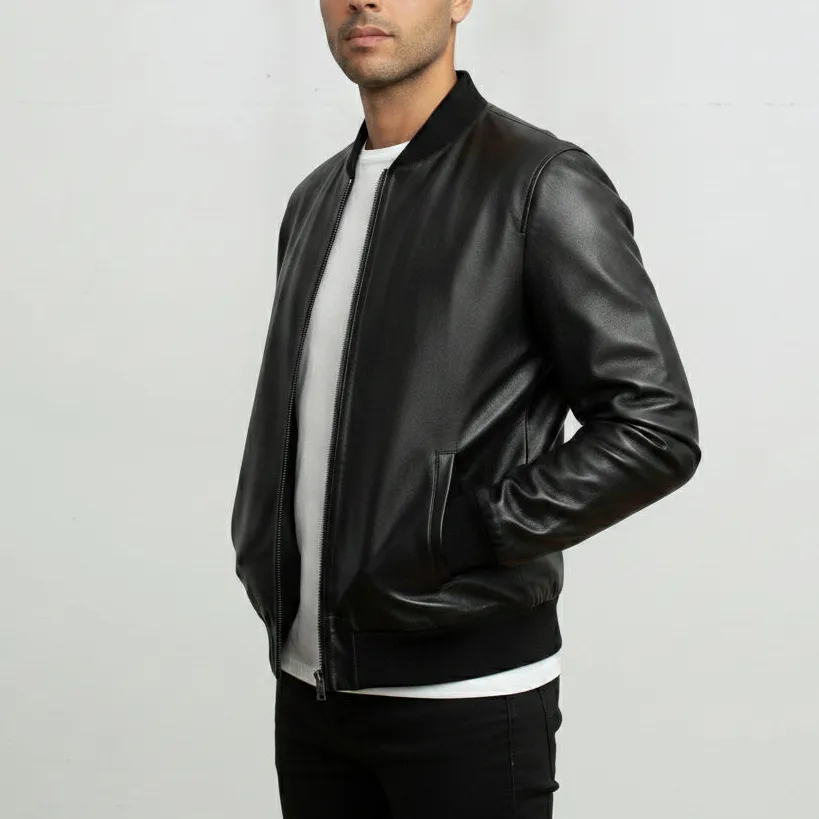 Refined Leather Bomber Jacket