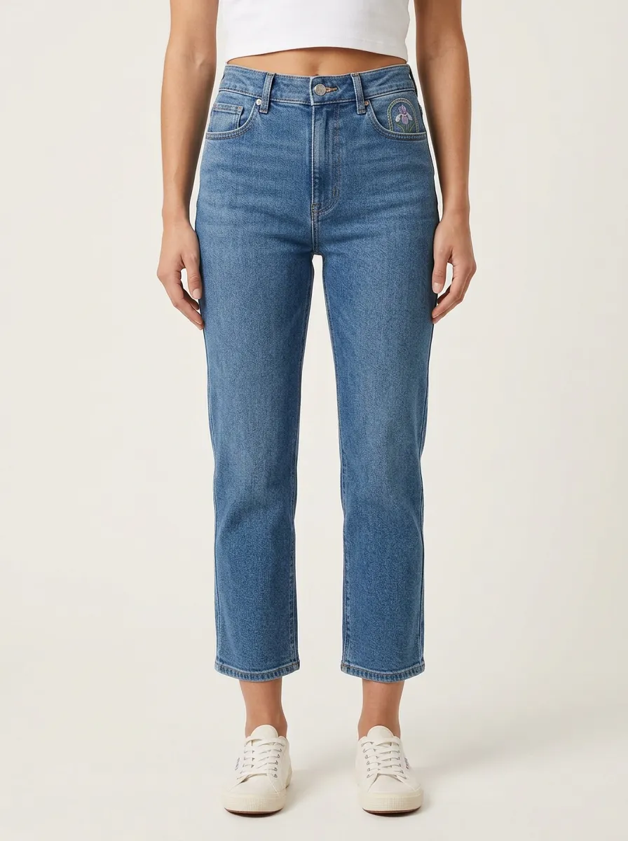 Women's Iris Floral Embroidered Coin-Pocket High-Rise Straight-Leg Jeans