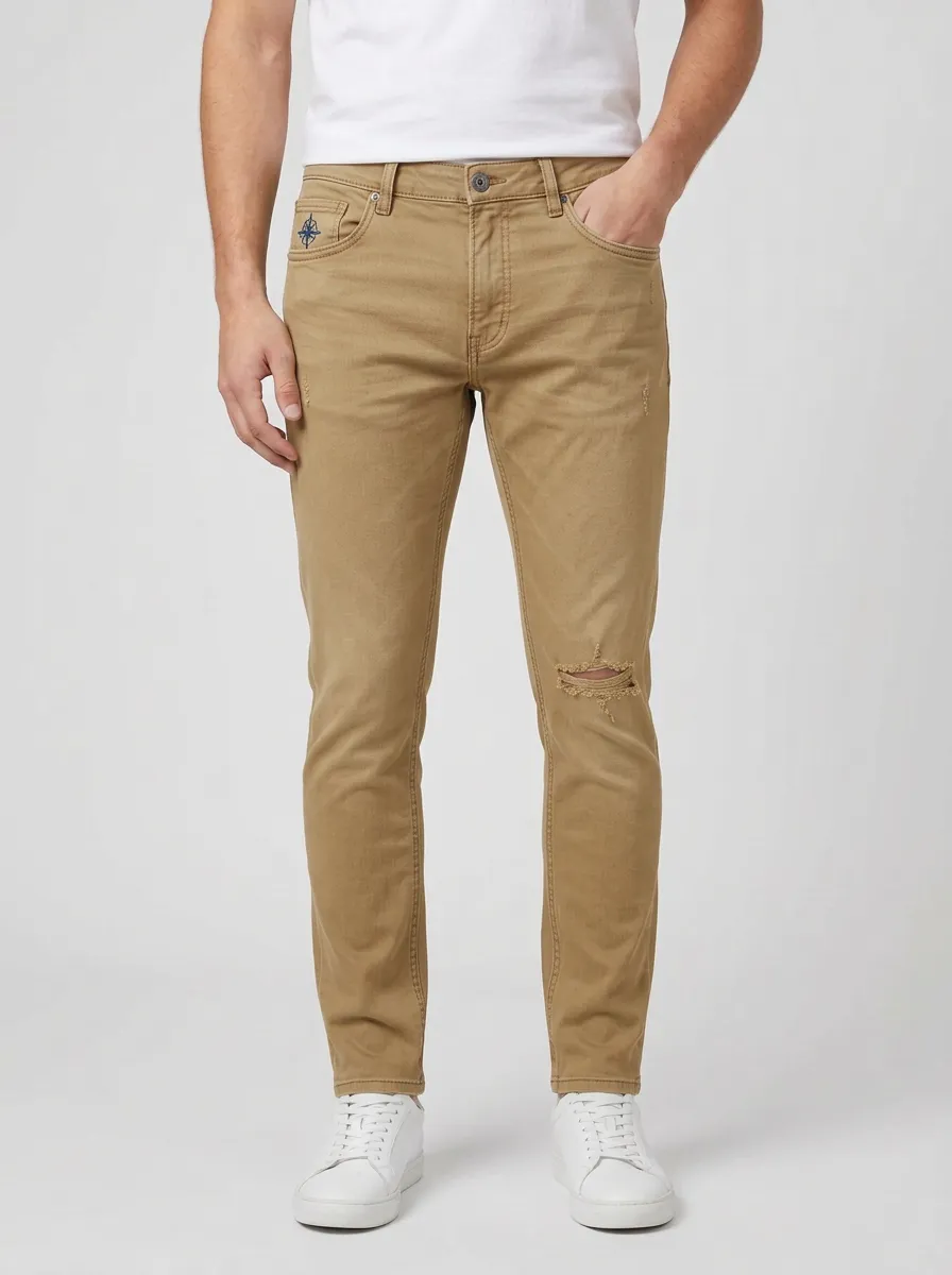 Men's Distressed Compass Emblem Printed Slim-Fit Jeans