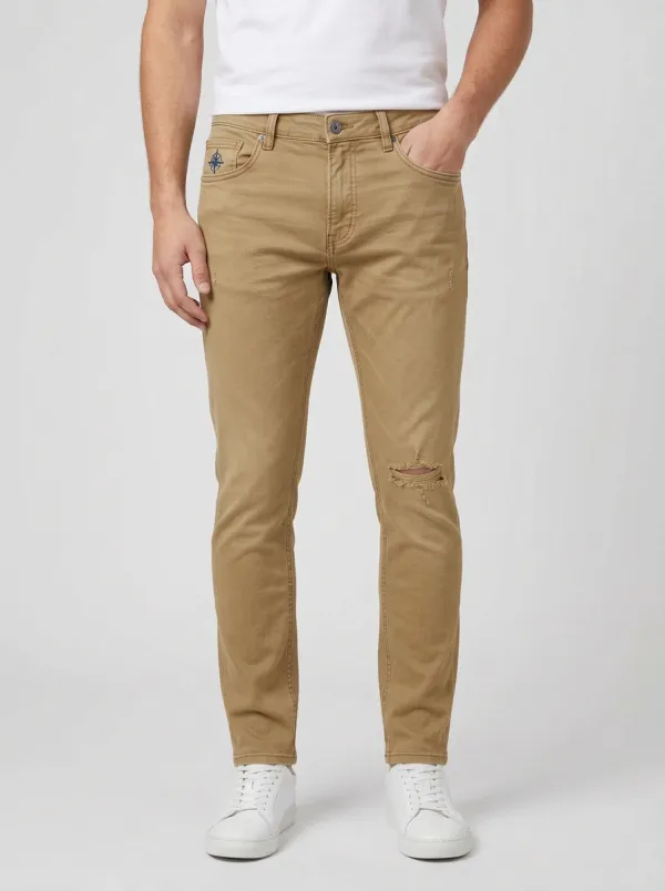 Men's Distressed Compass Emblem Printed Slim-Fit Jeans