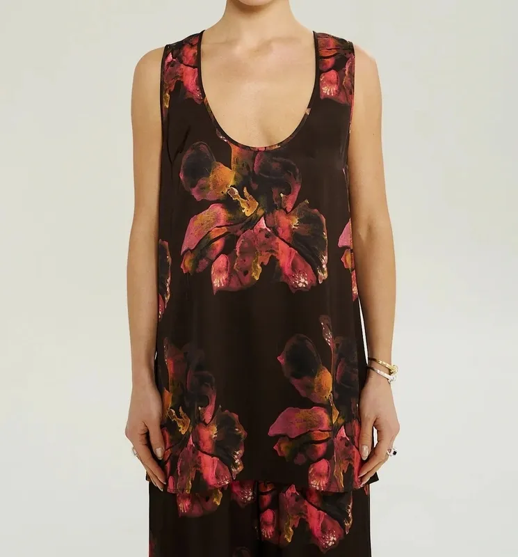 Chocolate Floral Scoop-Neck Tank