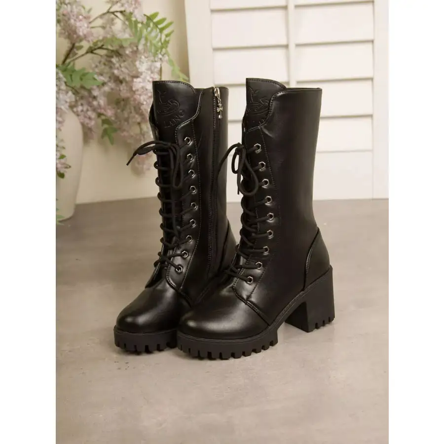 Casual Lace Up Block Heels Boots