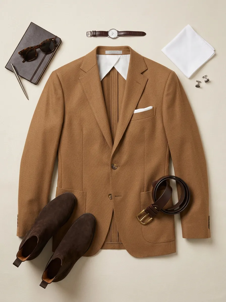 Notch-Lapel Two-Button Textured Regular-Fit Men's Tailored Blazer Jacket