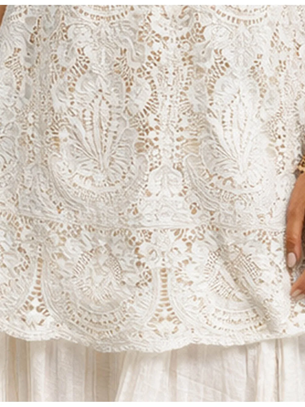 Embroidery Hollow Out Round Neck Sleeveless Midi Dress