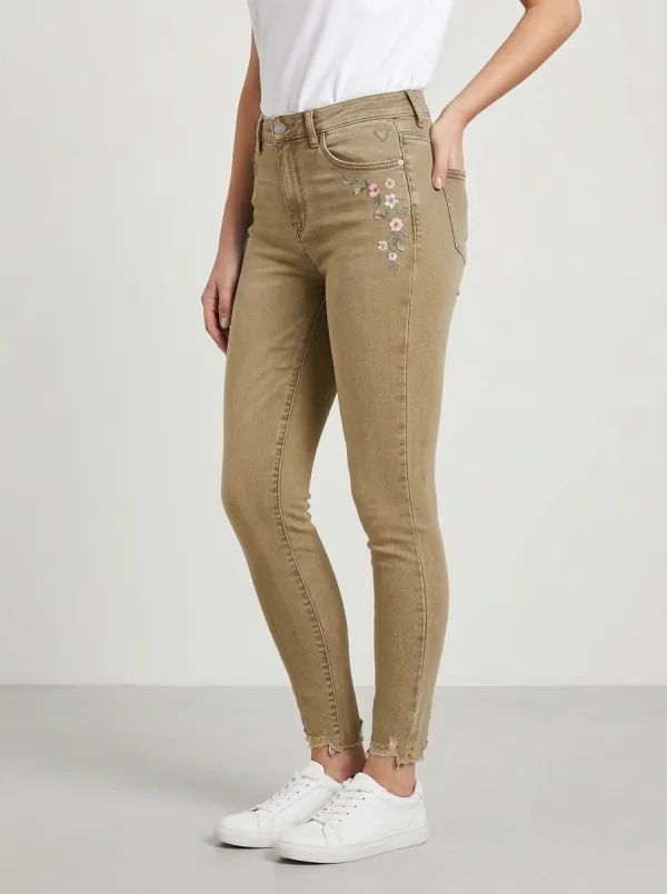 Women's Floral Embroidered Flower Printed Slim Jeans
