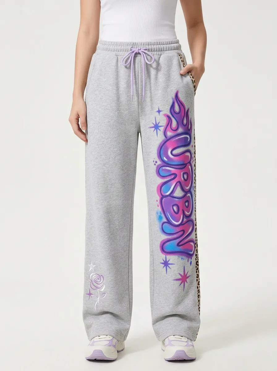 Women's Streetwear Urban Graffiti Flame Rose Printed Sweatpants