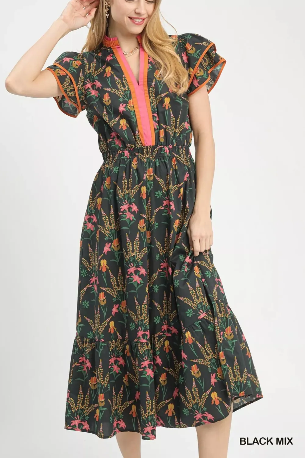 Everyday Floral Print Tiered Smocked Midi Dress