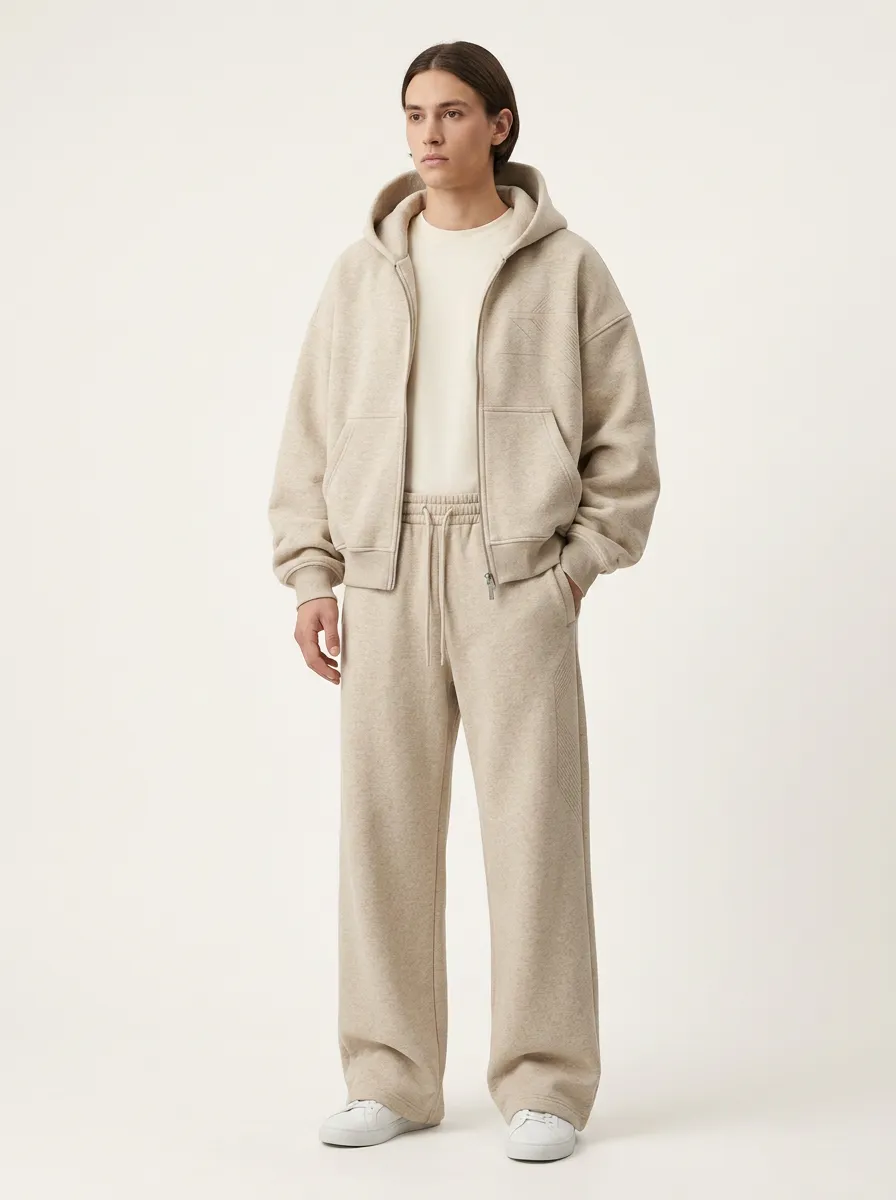 Unisex Zip-Up Hoodie Geometric Embossed Modern Sport Sport Set