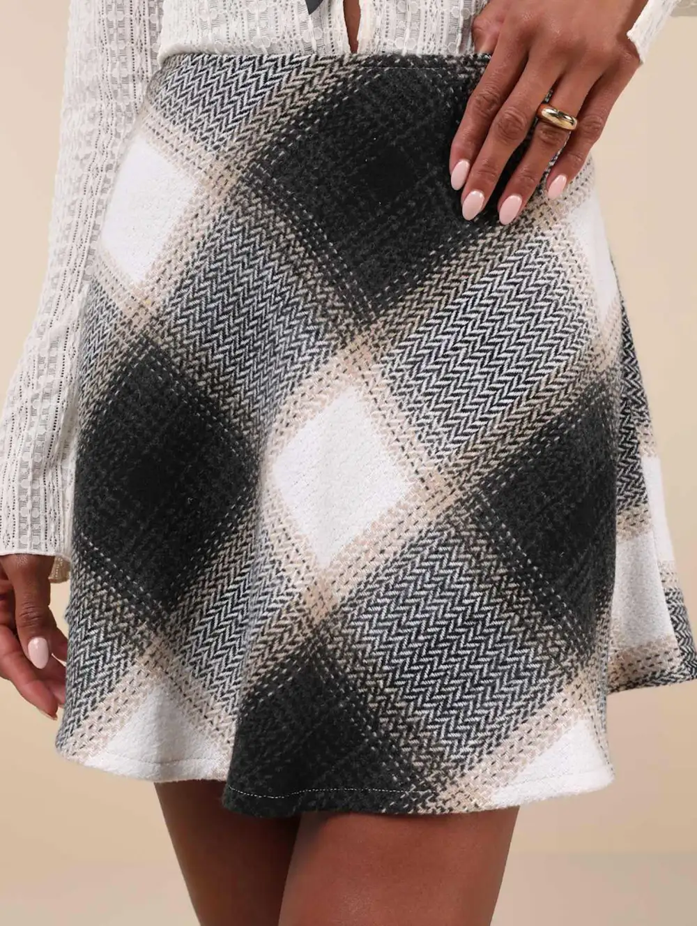 Plaid Zipper Detail High Waist A-Line Mini Skirt