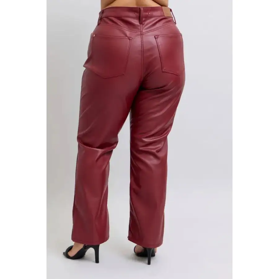 Full Size High Waist Tummy Control Faux Leather Straight Pants Plus Size