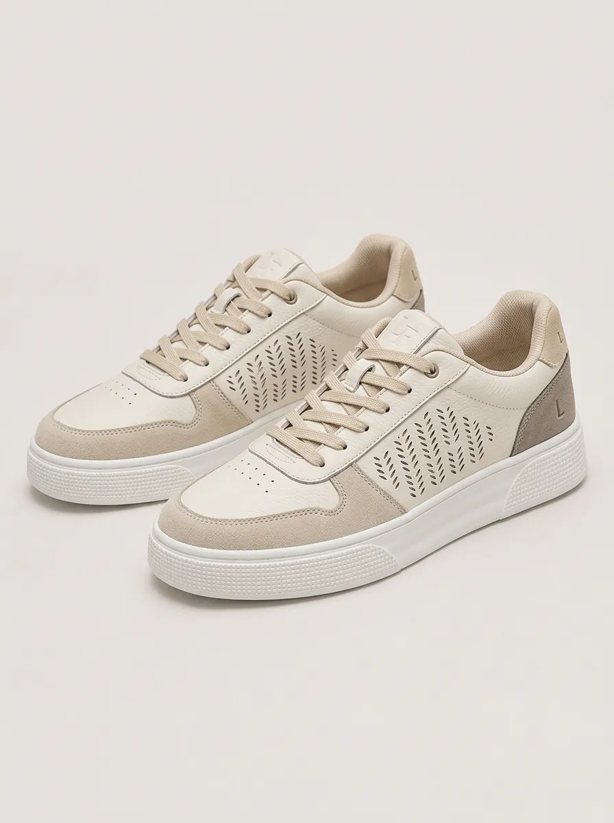 Men's Casual Perforated Leaf Pattern Skate Shoes