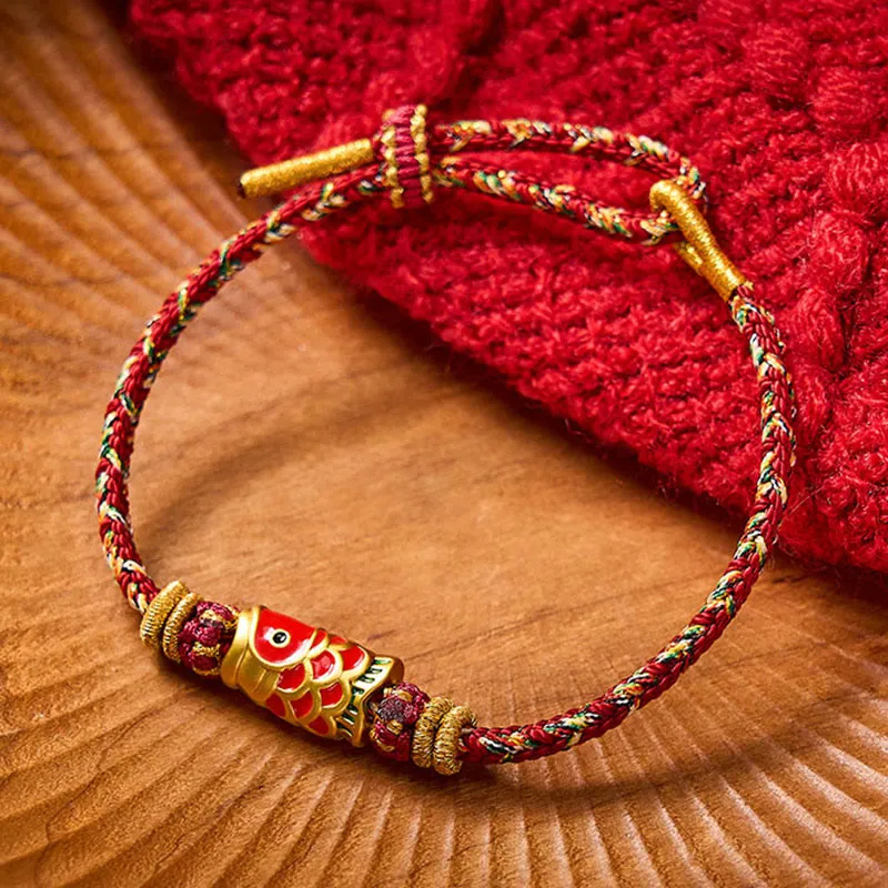 Hand Woven String Koi Fish Flower Bracelet