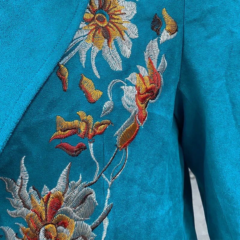 Embroidered Tailored Suede Blazer