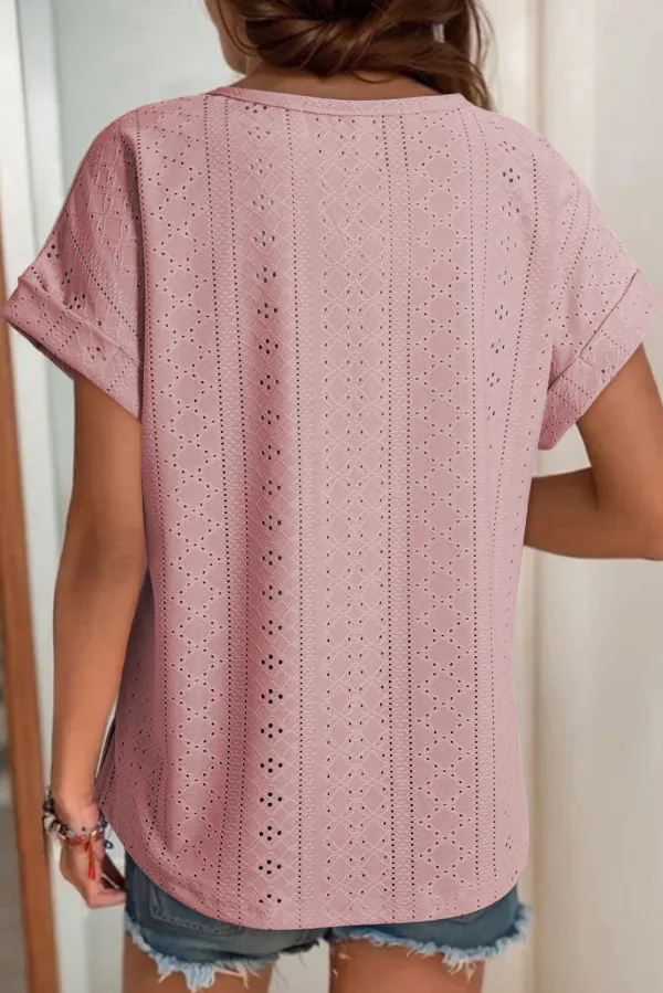 Rose Tan Eyelet Jacquard Cuffed Top
